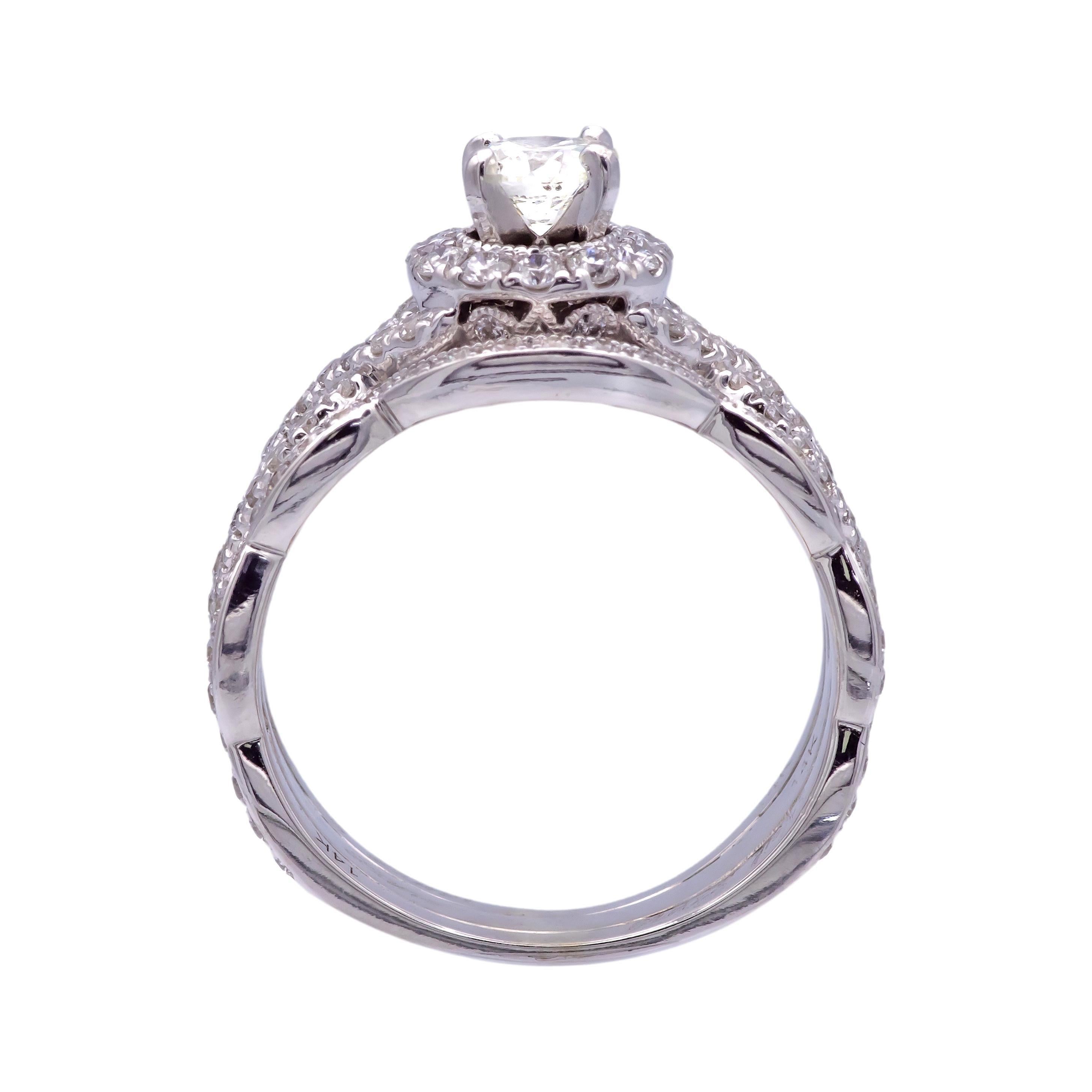 Neil Lane Bague de fiançailles en or blanc 14 carats 1,02ct TW diamant rond Pour femmes en vente