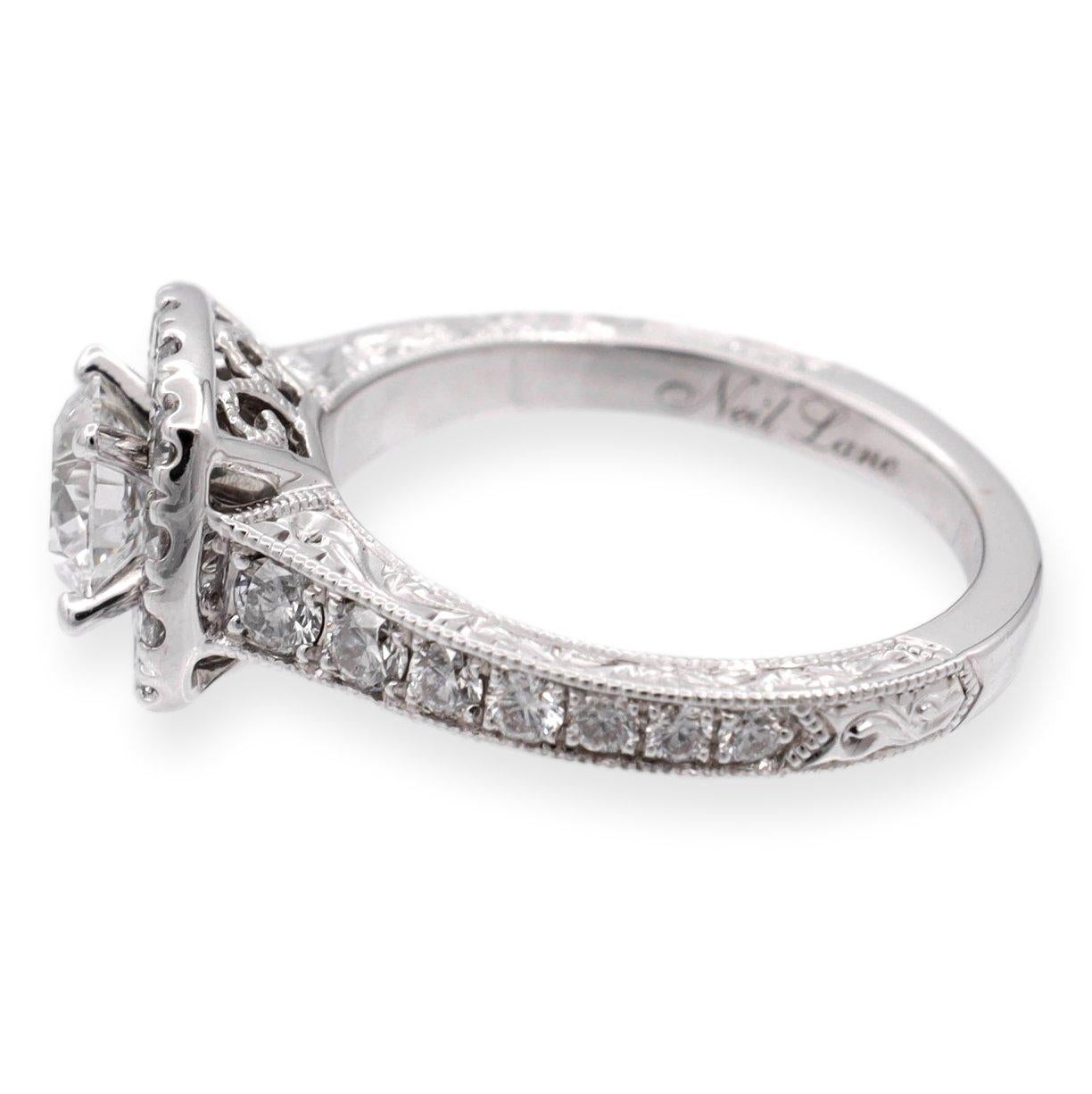 Contemporain Neil Lane Bague de fiançailles en or blanc 14 carats avec grappe de diamants ronds de 1,19 carat poids total en vente