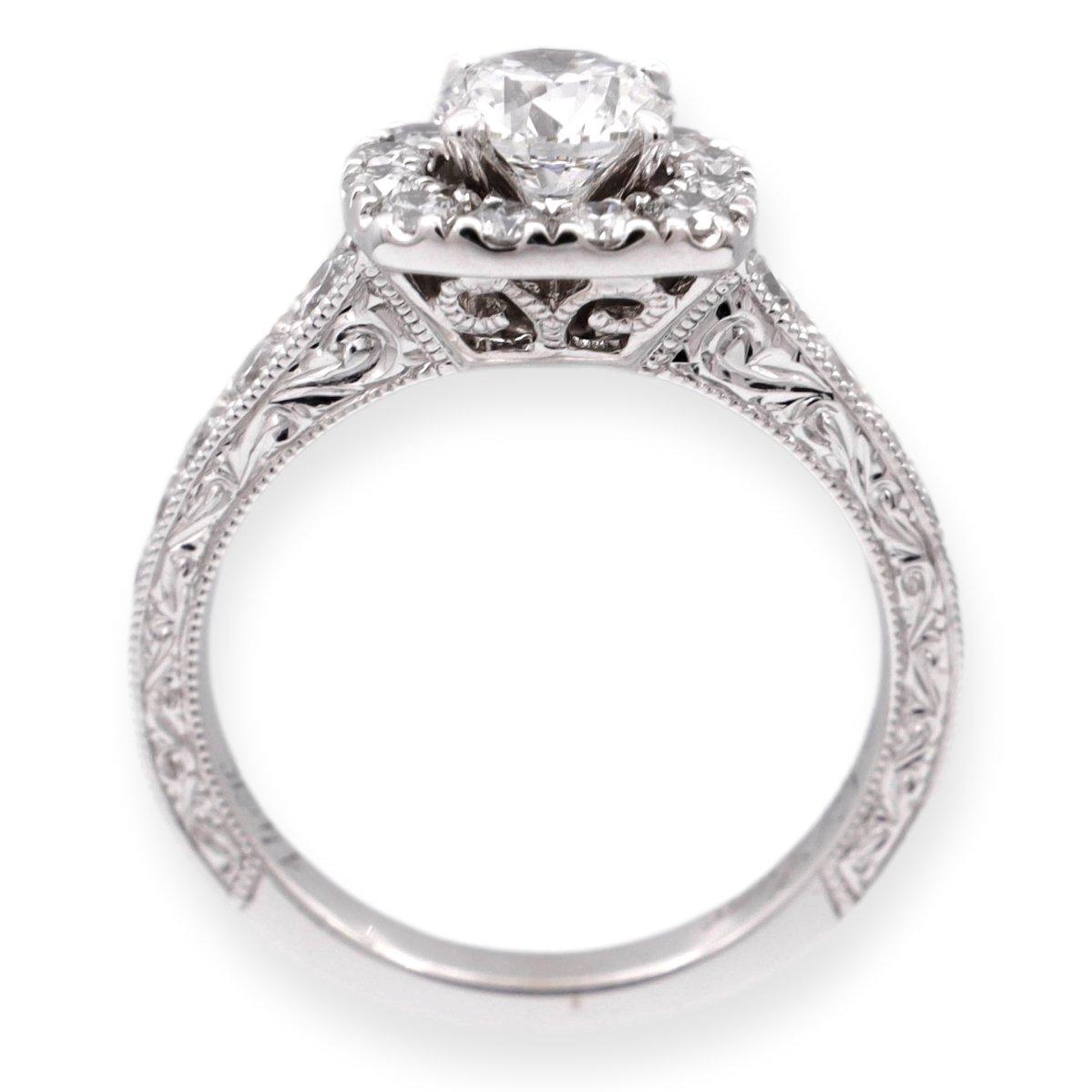Neil Lane Bague de fiançailles en or blanc 14 carats avec grappe de diamants ronds de 1,19 carat poids total Pour femmes en vente