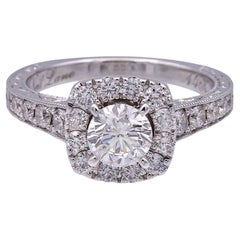 Neil Lane 14K White Gold Cluster 1.19ct TW Round Halo Diamond Engagement Ring