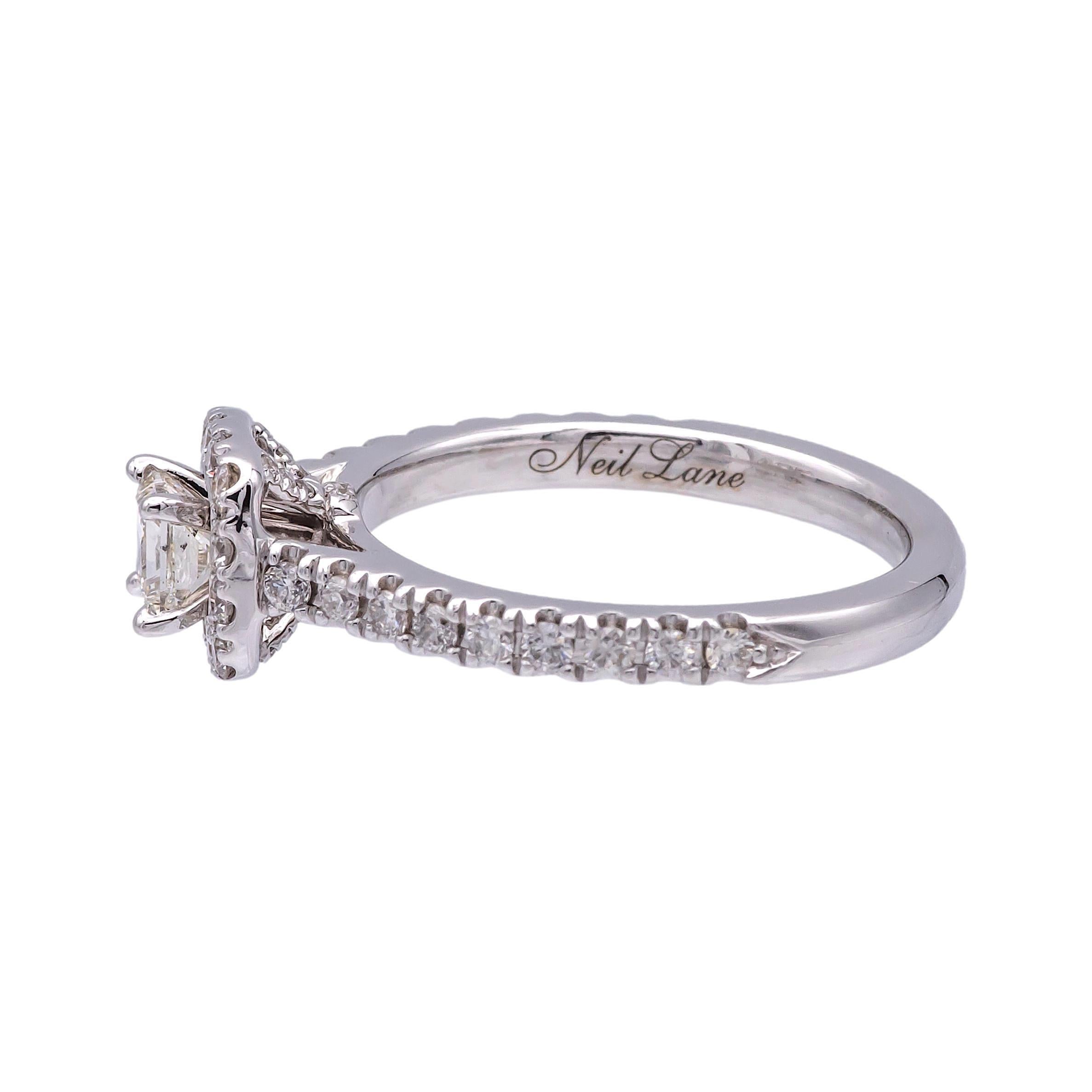 Modern Neil Lane 14K White Gold Cluster .79 Total Weight Round Diamond Engagement Ring For Sale