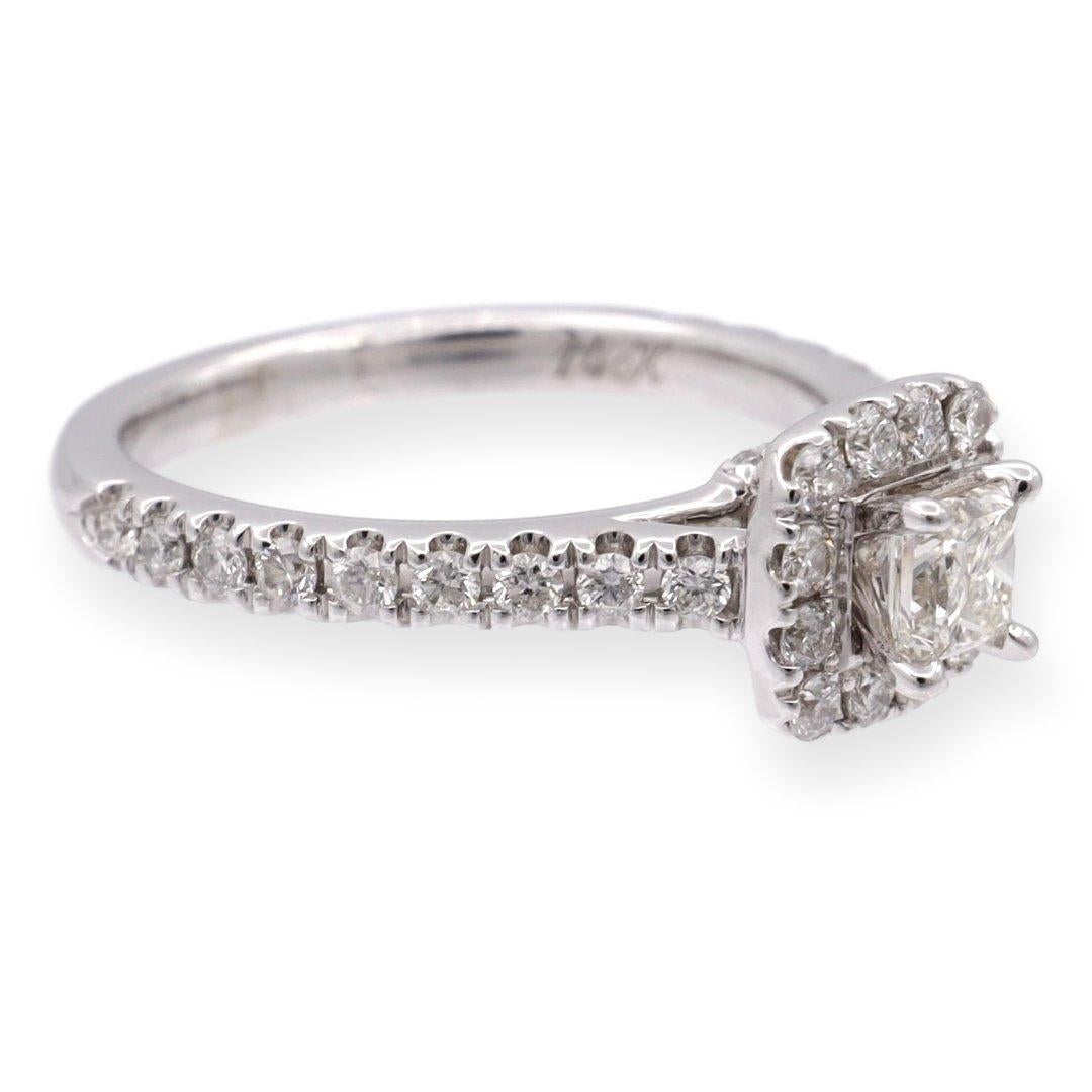 Princess Cut Neil Lane 14K White Gold Cluster .79 Total Weight Round Diamond Engagement Ring For Sale