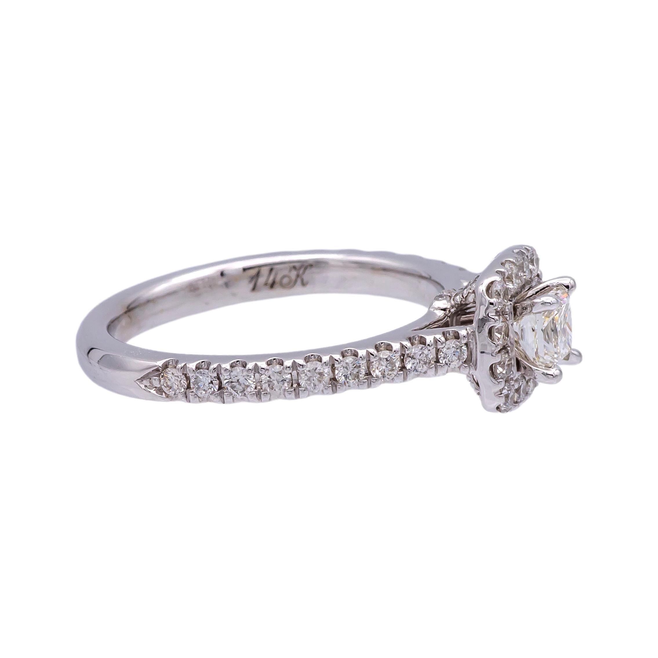 Neil Lane 14K White Gold Cluster .79 Total Weight Round Diamond Engagement Ring In Excellent Condition For Sale In New York, NY