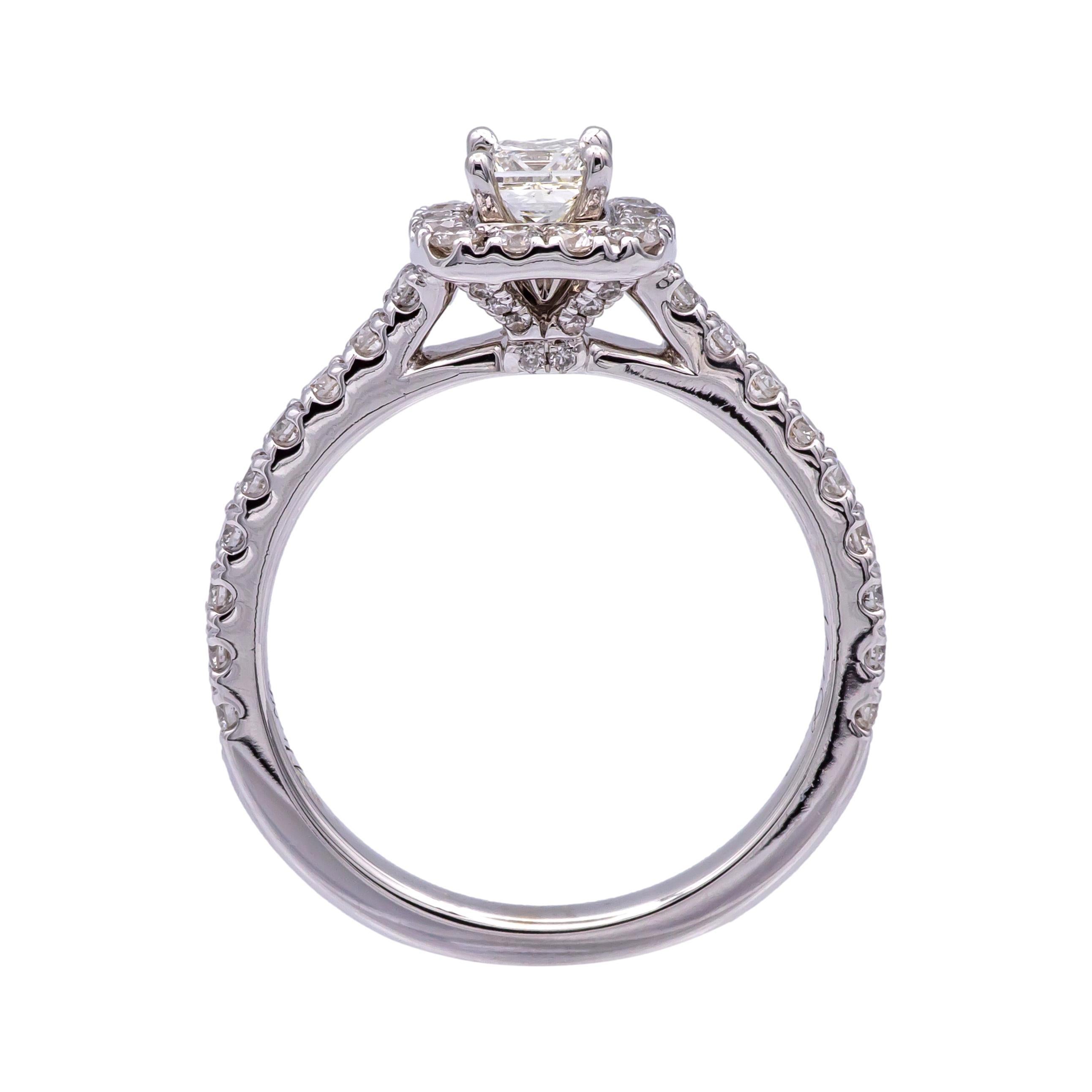 Women's Neil Lane 14K White Gold Cluster .79 Total Weight Round Diamond Engagement Ring For Sale