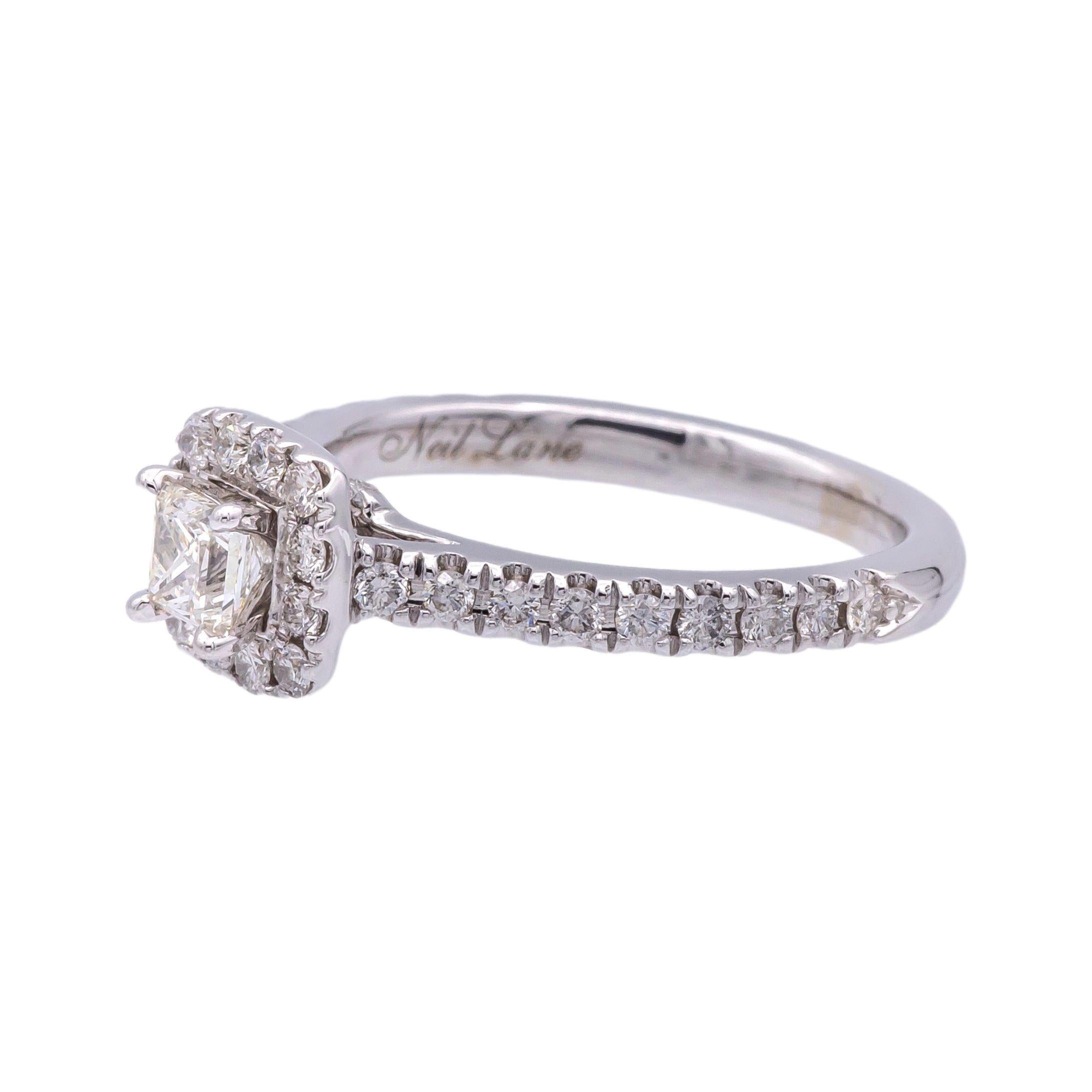 Neil Lane 14K White Gold Cluster .79 Total Weight Round Diamond Engagement Ring For Sale 1
