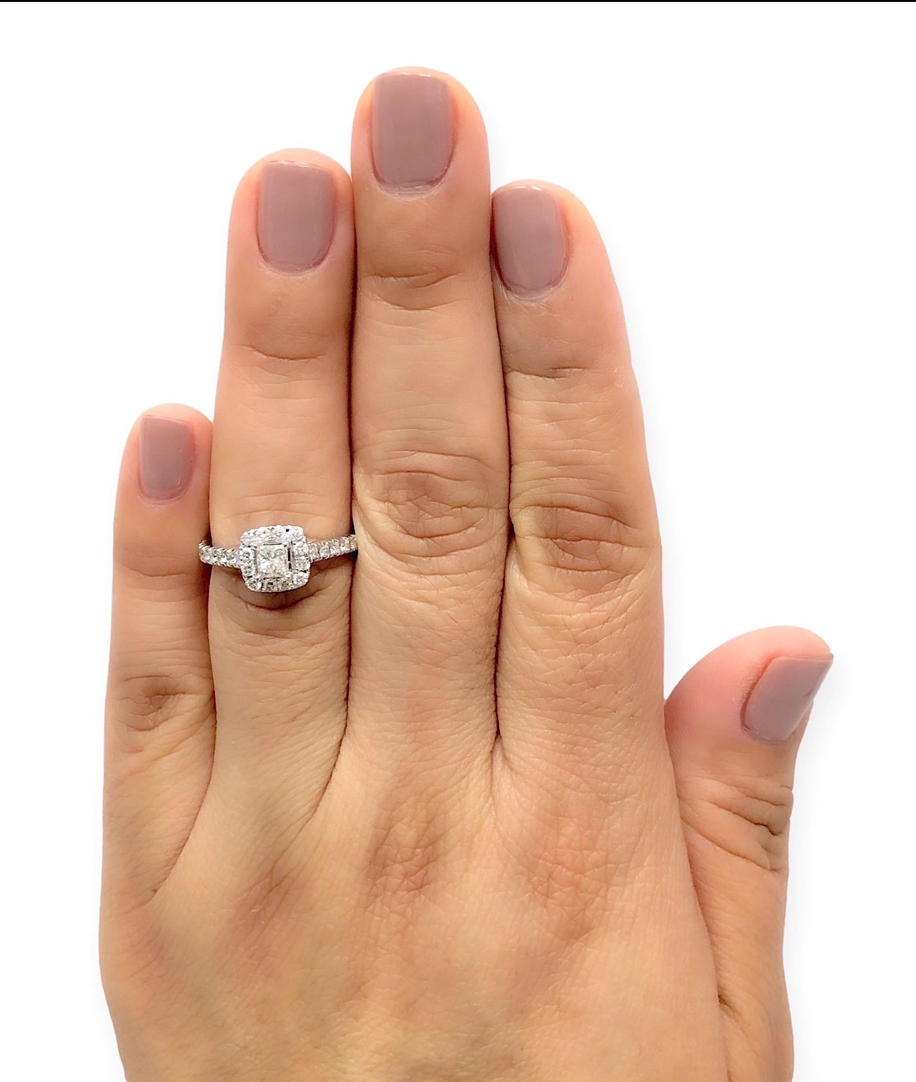 Neil Lane 14K White Gold Cluster .79 Total Weight Round Diamond Engagement Ring For Sale 3