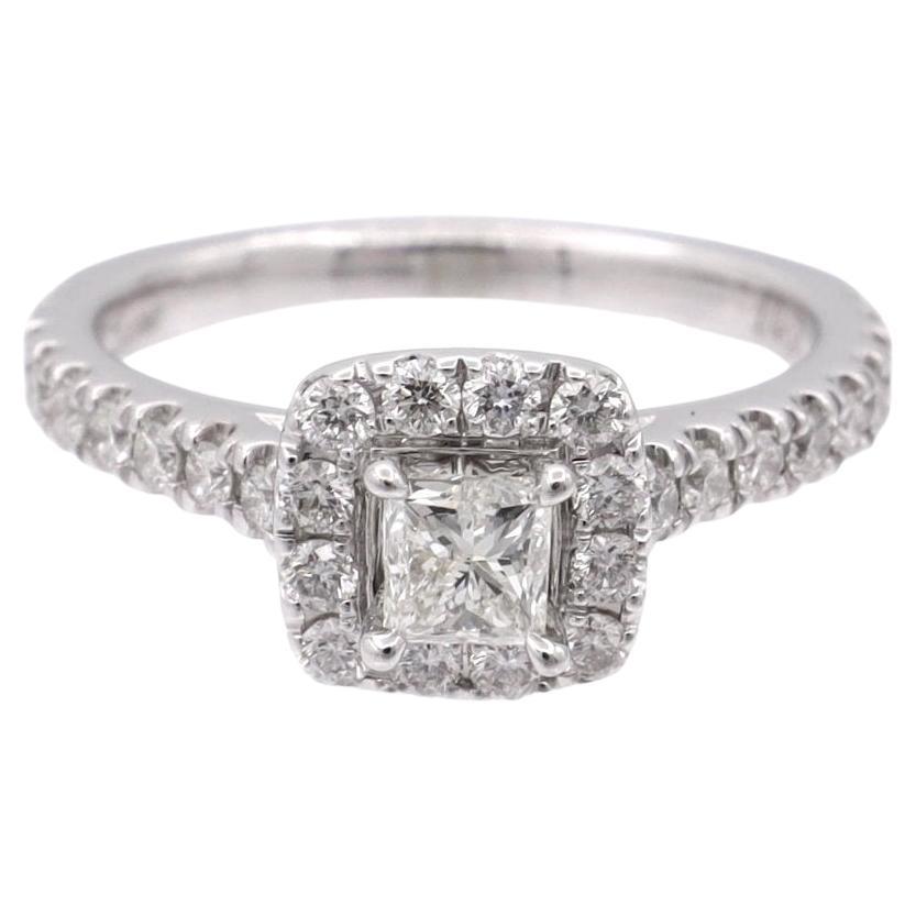 Neil Lane 14K White Gold Cluster .79 Total Weight Round Diamond Engagement Ring For Sale