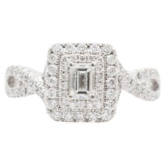 Used Neil Lane 14K White Gold Emerald Cut Double Halo Diamond Twisted Engagement Ring