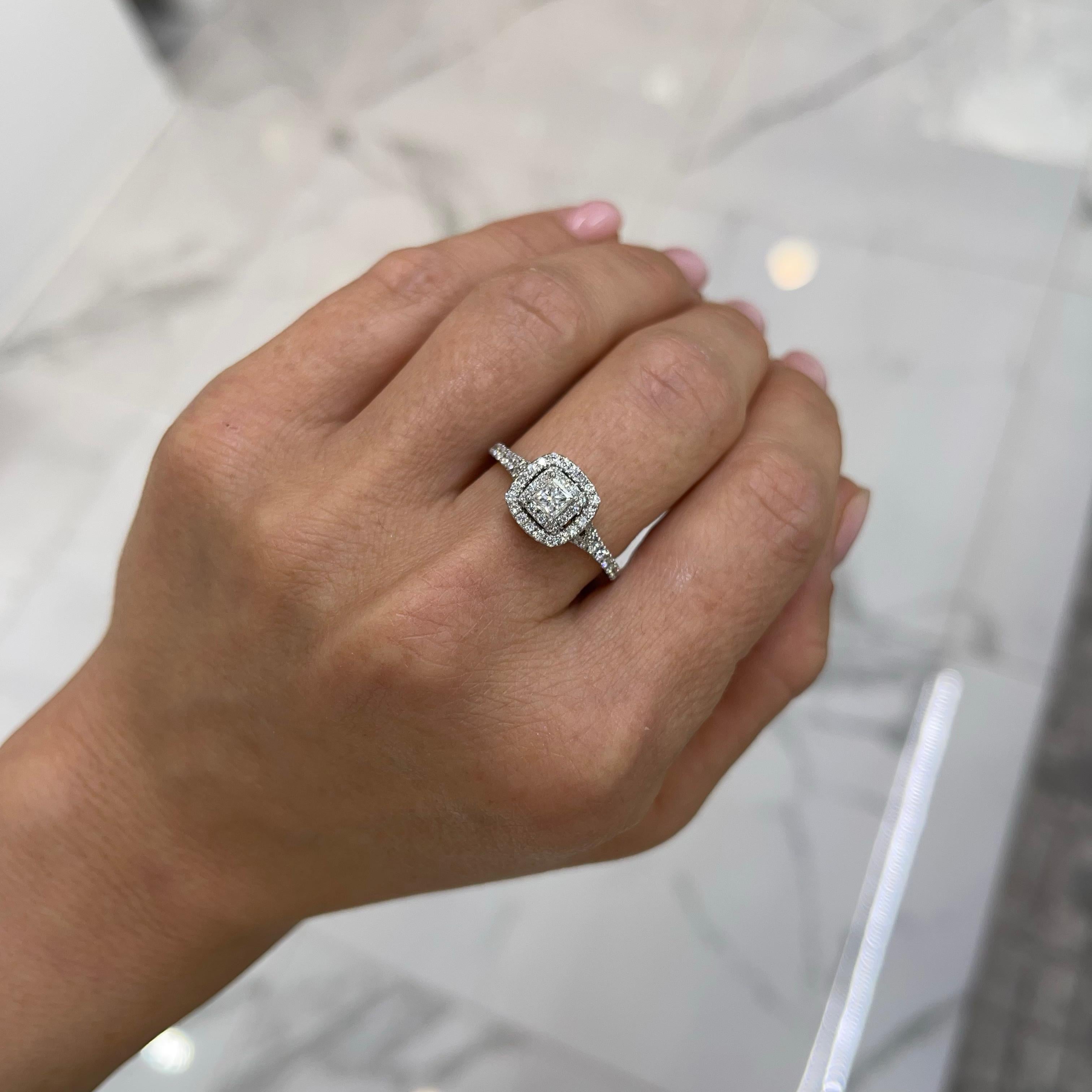 Women's Neil Lane 14K White Gold Princess Cut Double Halo Diamond Engagement Ring For Sale