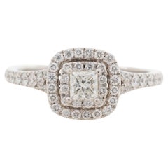 Used Neil Lane 14K White Gold Princess Cut Double Halo Diamond Engagement Ring