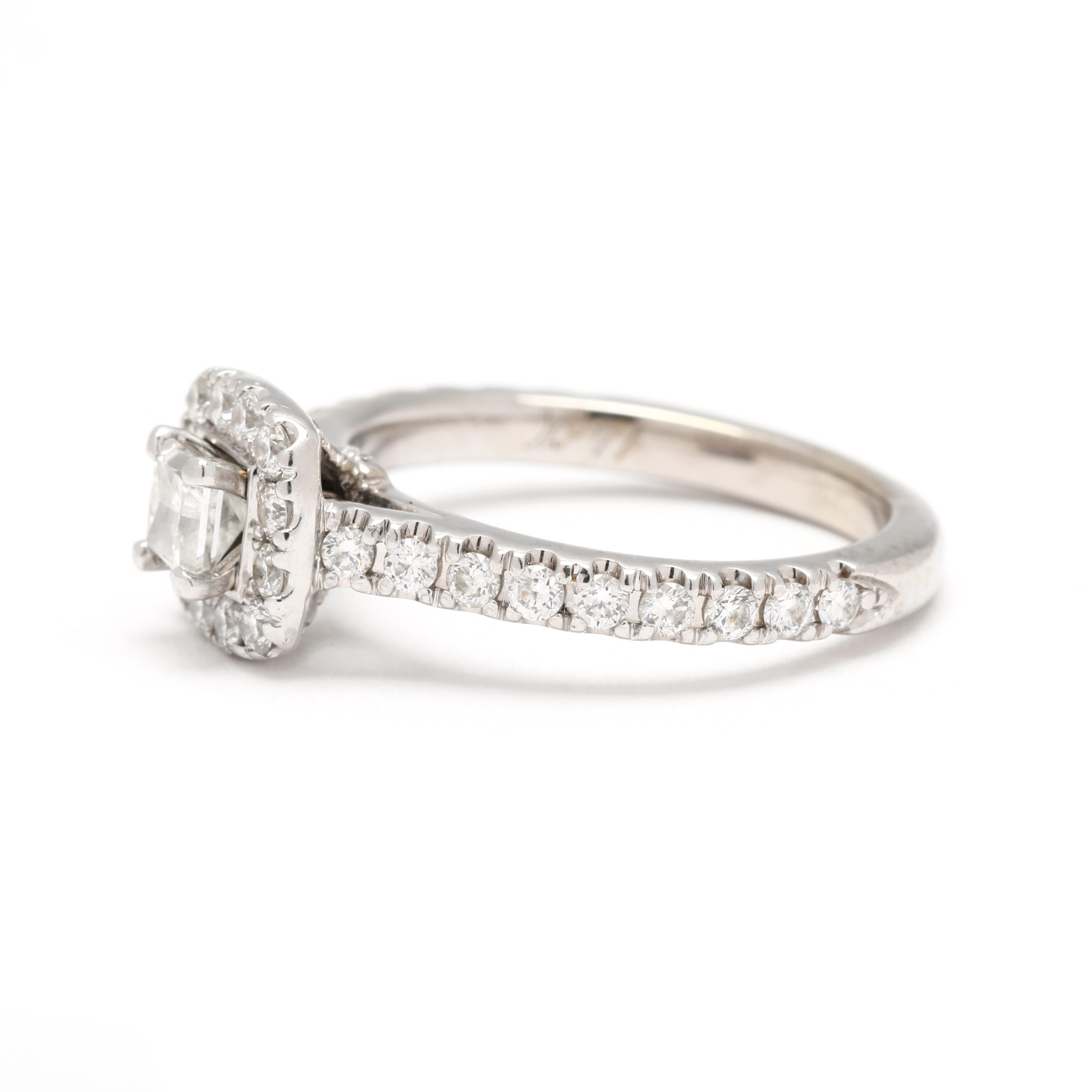Women's or Men's Neil Lane .70ctw Princess Cut Halo Engagement Ring, 14k White Gold, Ring Size 5 For Sale