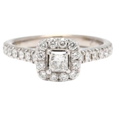 Neil Lane .70ctw Princess Cut Halo Engagement Ring, 14k White Gold, Ring Size 5