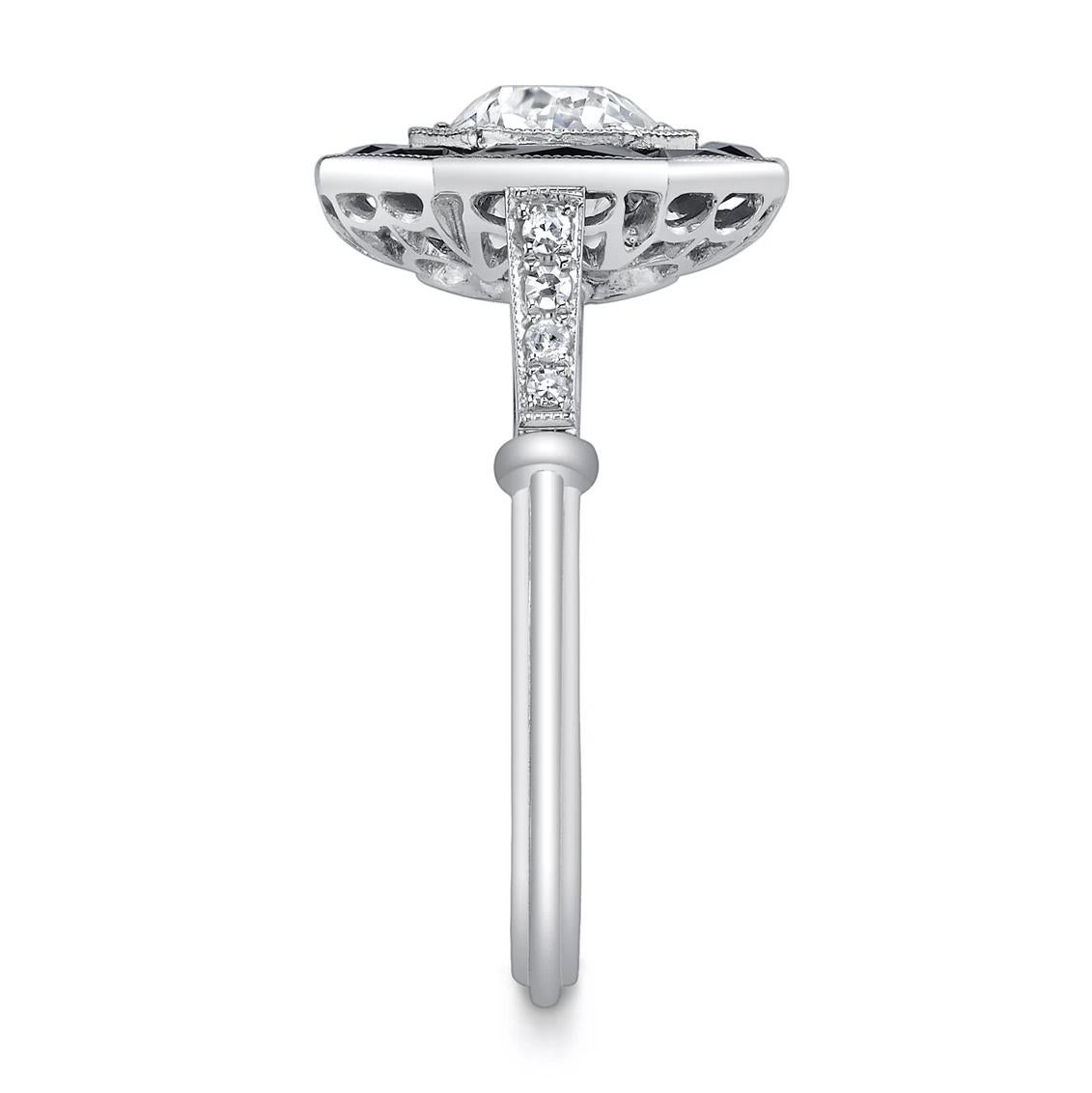 Old European Cut Neil Lane Couture Art Deco Style Old European-Cut Diamond, Onyx, Platinum Ring