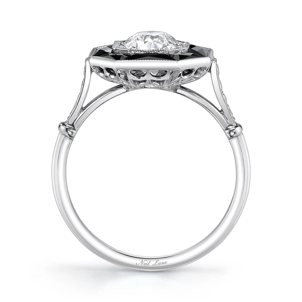 Neil Lane Couture Art Deco Style Old European-Cut Diamond, Onyx, Platinum Ring In New Condition In Los Angeles, CA