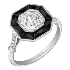 Neil Lane Couture Art Deco Style Old European-Cut Diamond, Onyx, Platinum Ring