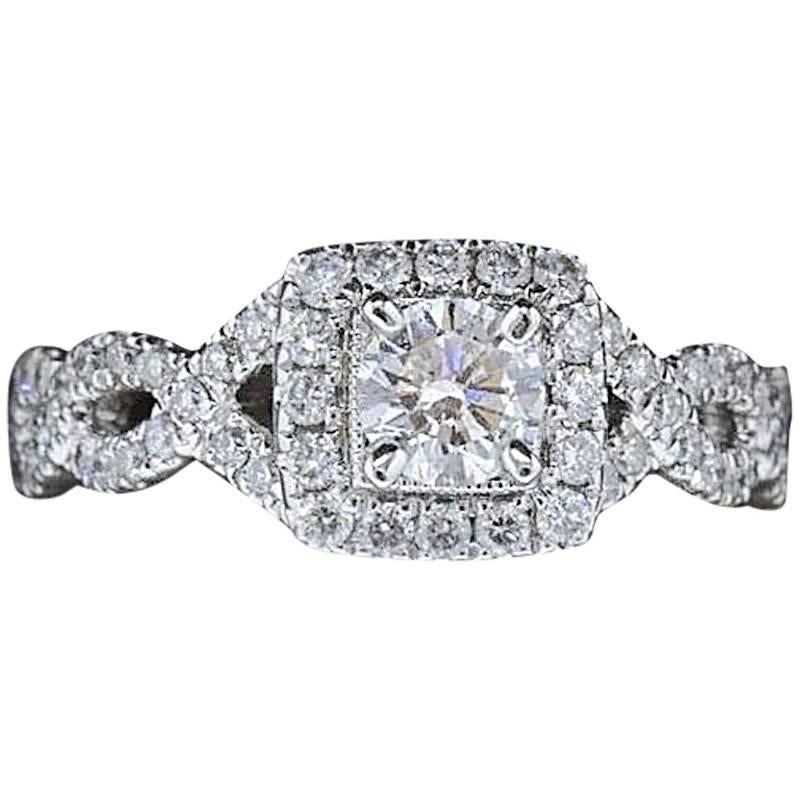 Neil Lane Bridal 1.00 Carat Round Diamond Twisted Ring 14 Karat White Gold For Sale