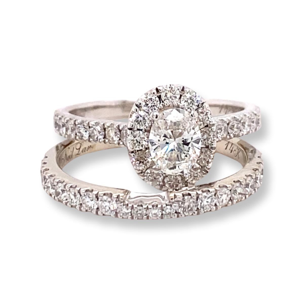 Neil Lane Bridal Oval Diamond Halo Engagement Ring & Band Set 1.88 Tcw For Sale 4
