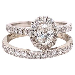 Neil Lane Bridal Oval Diamond Halo Engagement Ring & Band Set 1.88 Tcw