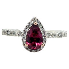 Neil Lane Contemporary Pear Rhodolite Garnet Diamond Halo 14k Two Tone Gold Ring