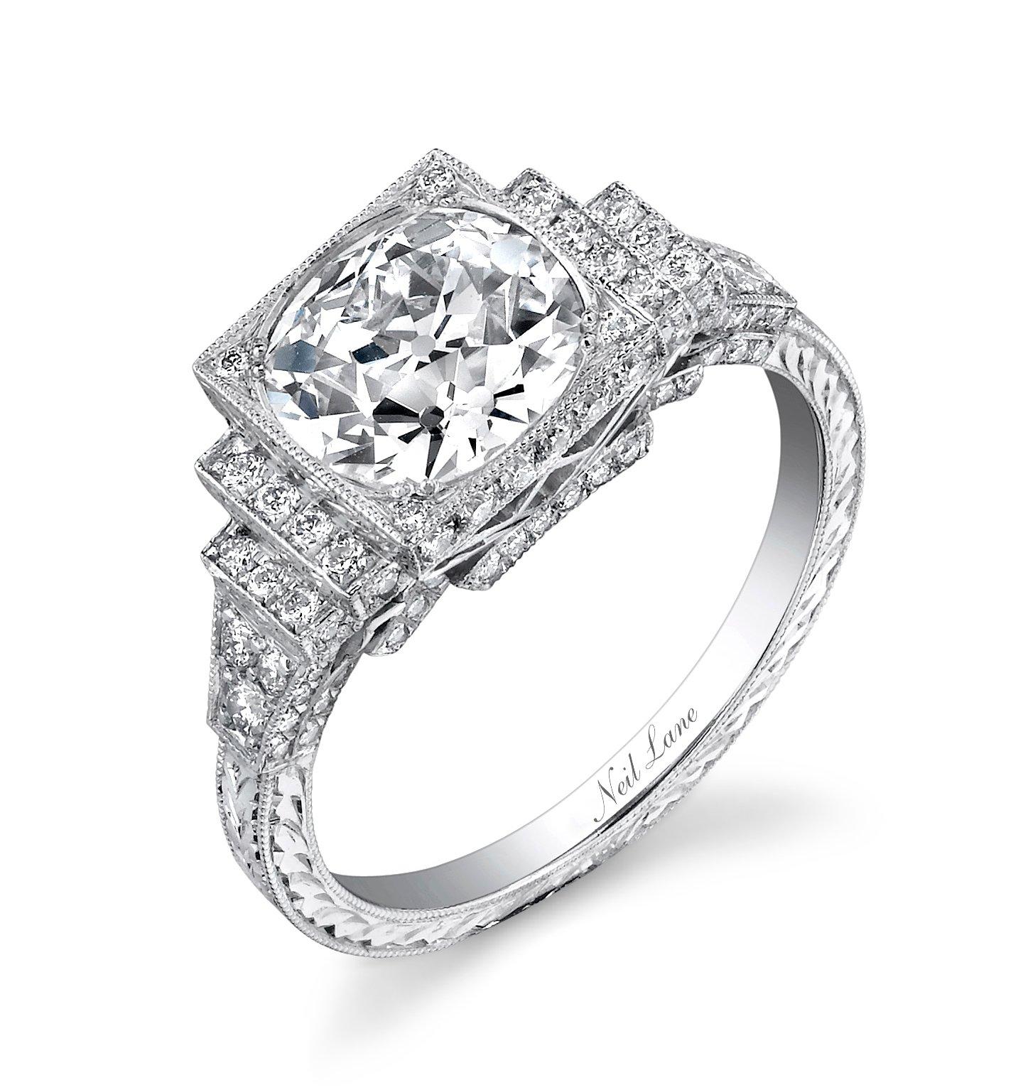 Neil Lane Couture Design Old European-Cut Diamond, Platinum Ring In New Condition For Sale In Los Angeles, CA