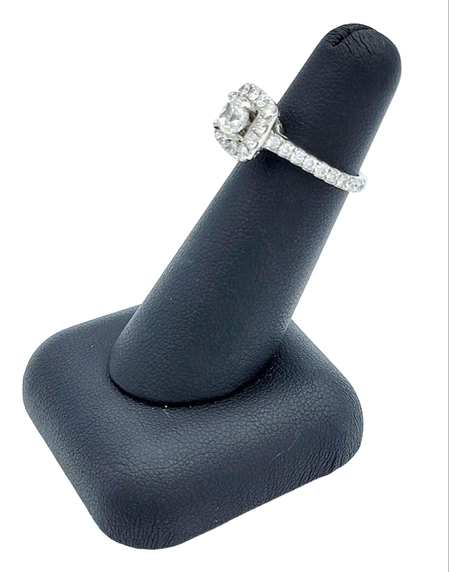 Neil Lane Cushion and Round Diamond Halo Engagement Ring in 14 Karat White Gold For Sale 5