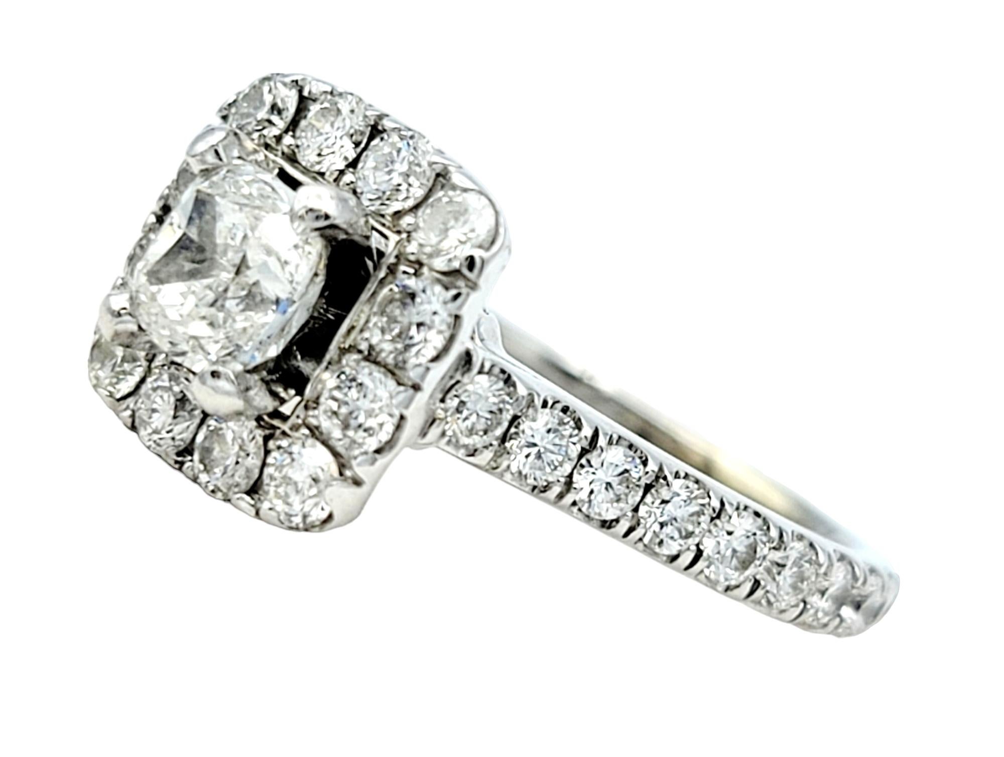 Cushion Cut Neil Lane Cushion and Round Diamond Halo Engagement Ring in 14 Karat White Gold For Sale