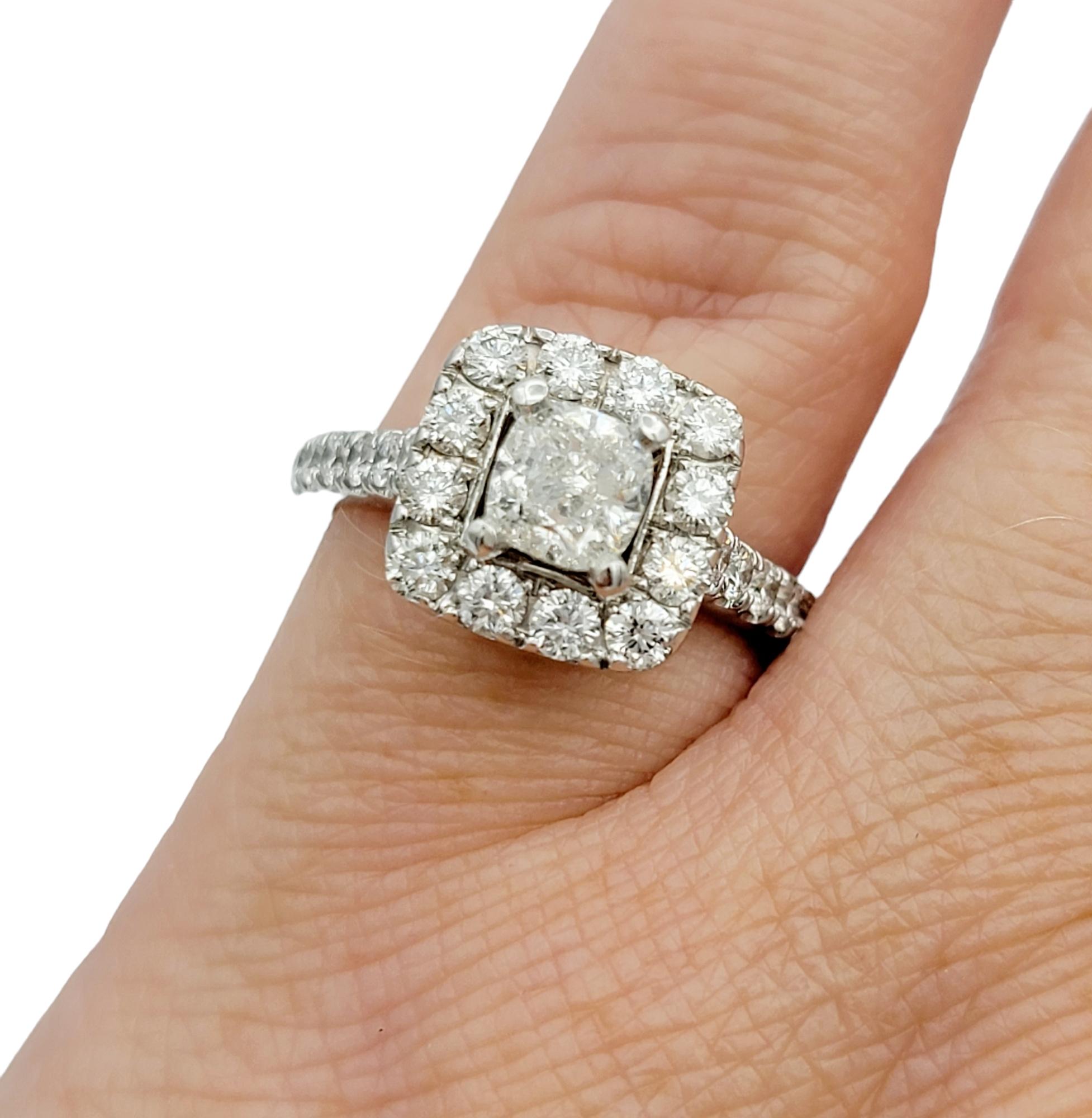 Neil Lane Cushion and Round Diamond Halo Engagement Ring in 14 Karat White Gold For Sale 3