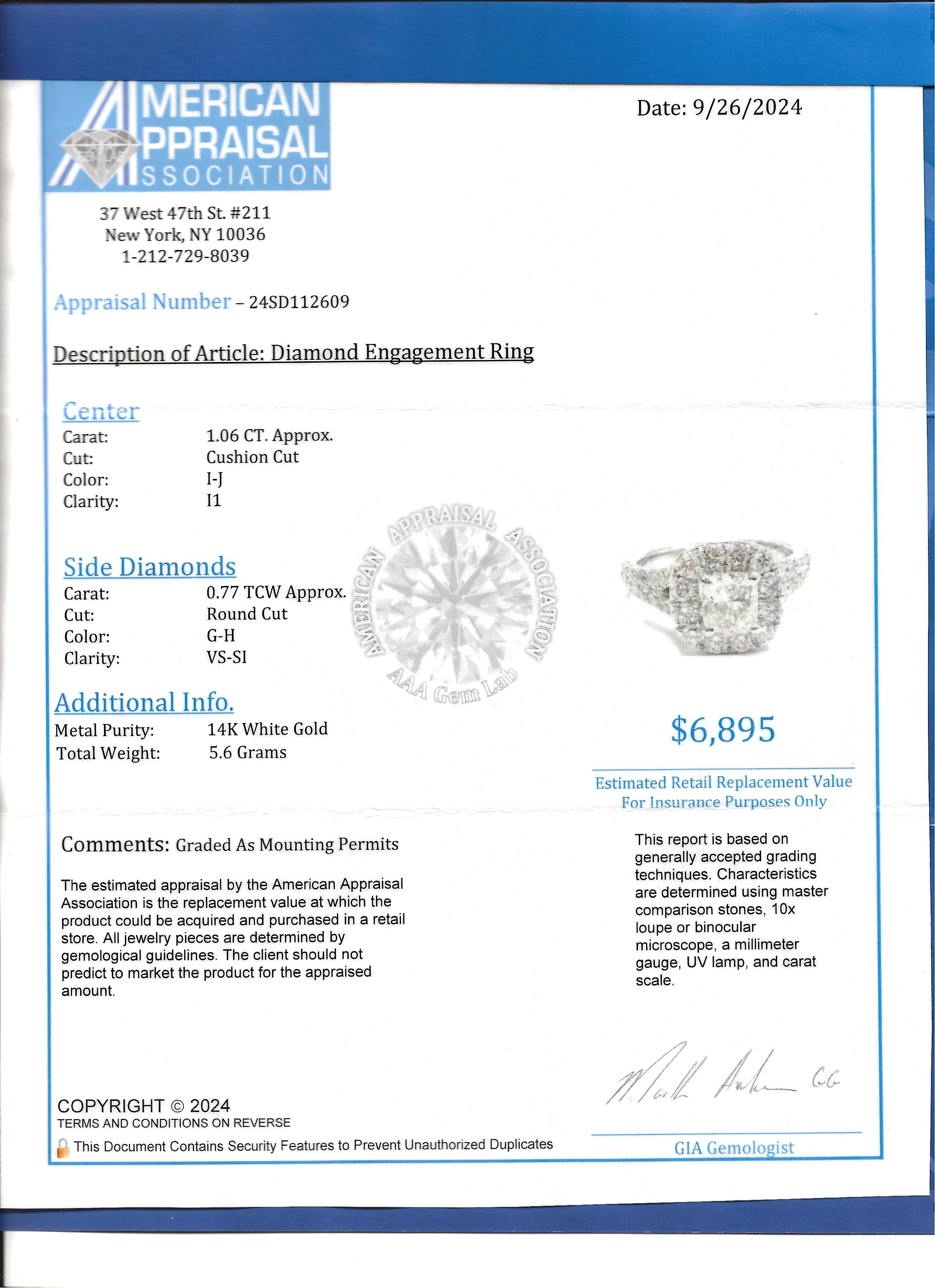 Neil Lane Cushion Cut Diamond Halo Engagement Ring in 14 Karat White Gold For Sale 9