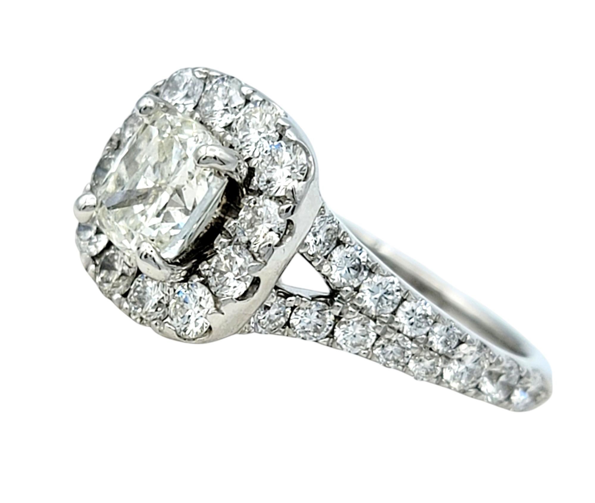 Contemporary Neil Lane Cushion Cut Diamond Halo Engagement Ring in 14 Karat White Gold For Sale