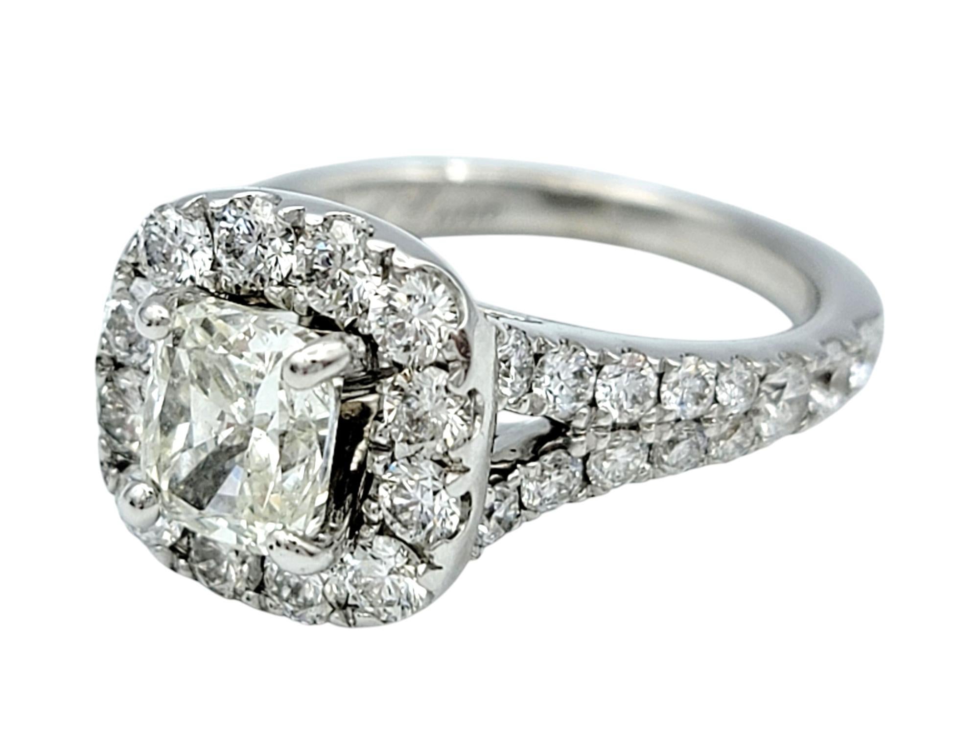Neil Lane Cushion Cut Diamond Halo Engagement Ring in 14 Karat White Gold In Good Condition For Sale In Scottsdale, AZ