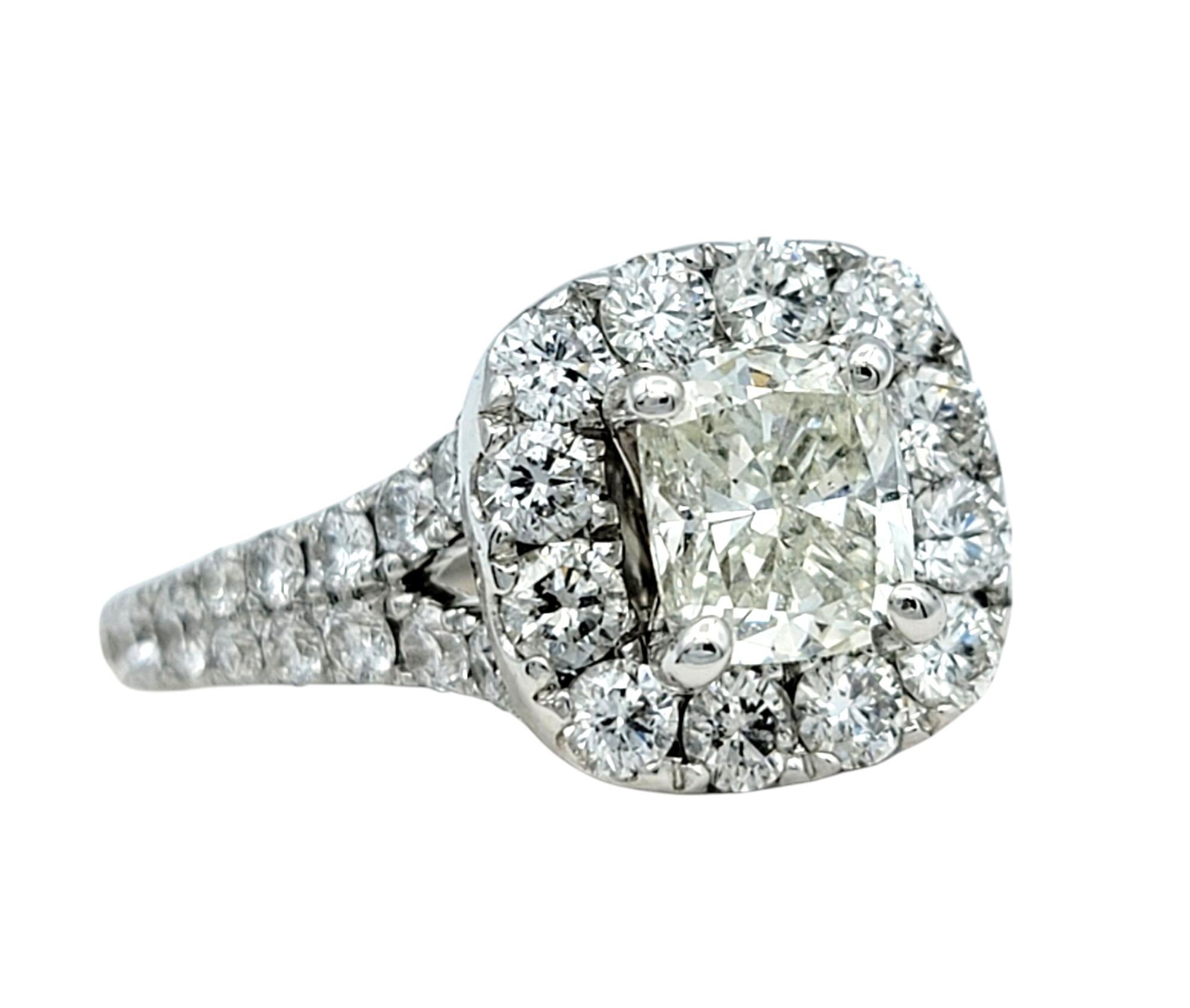 Women's Neil Lane Cushion Cut Diamond Halo Engagement Ring in 14 Karat White Gold For Sale