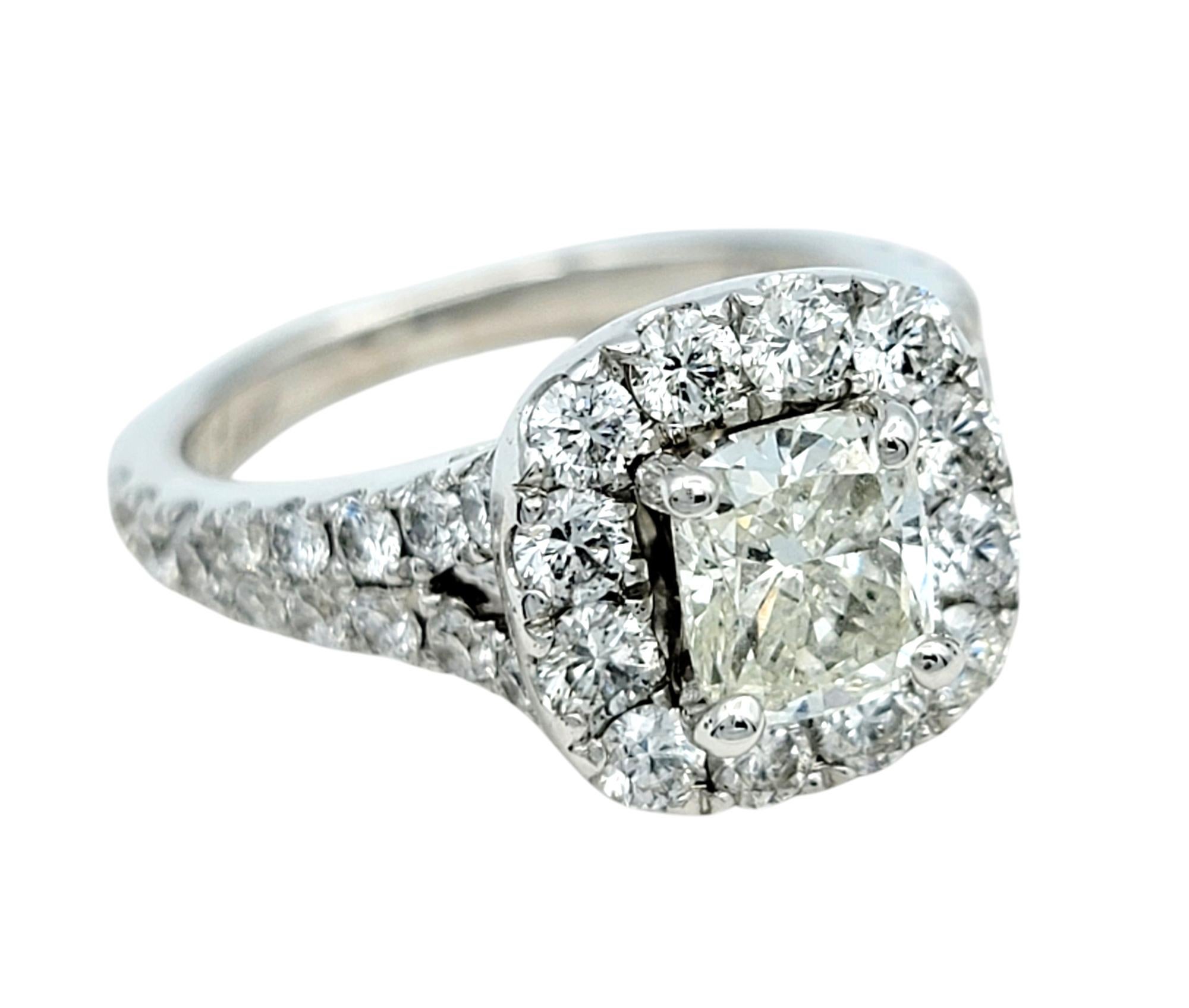 Neil Lane Cushion Cut Diamond Halo Engagement Ring in 14 Karat White Gold For Sale 1
