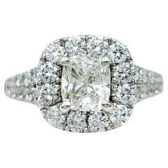 Neil Lane Cushion Cut Diamond Halo Engagement Ring in 14 Karat White Gold