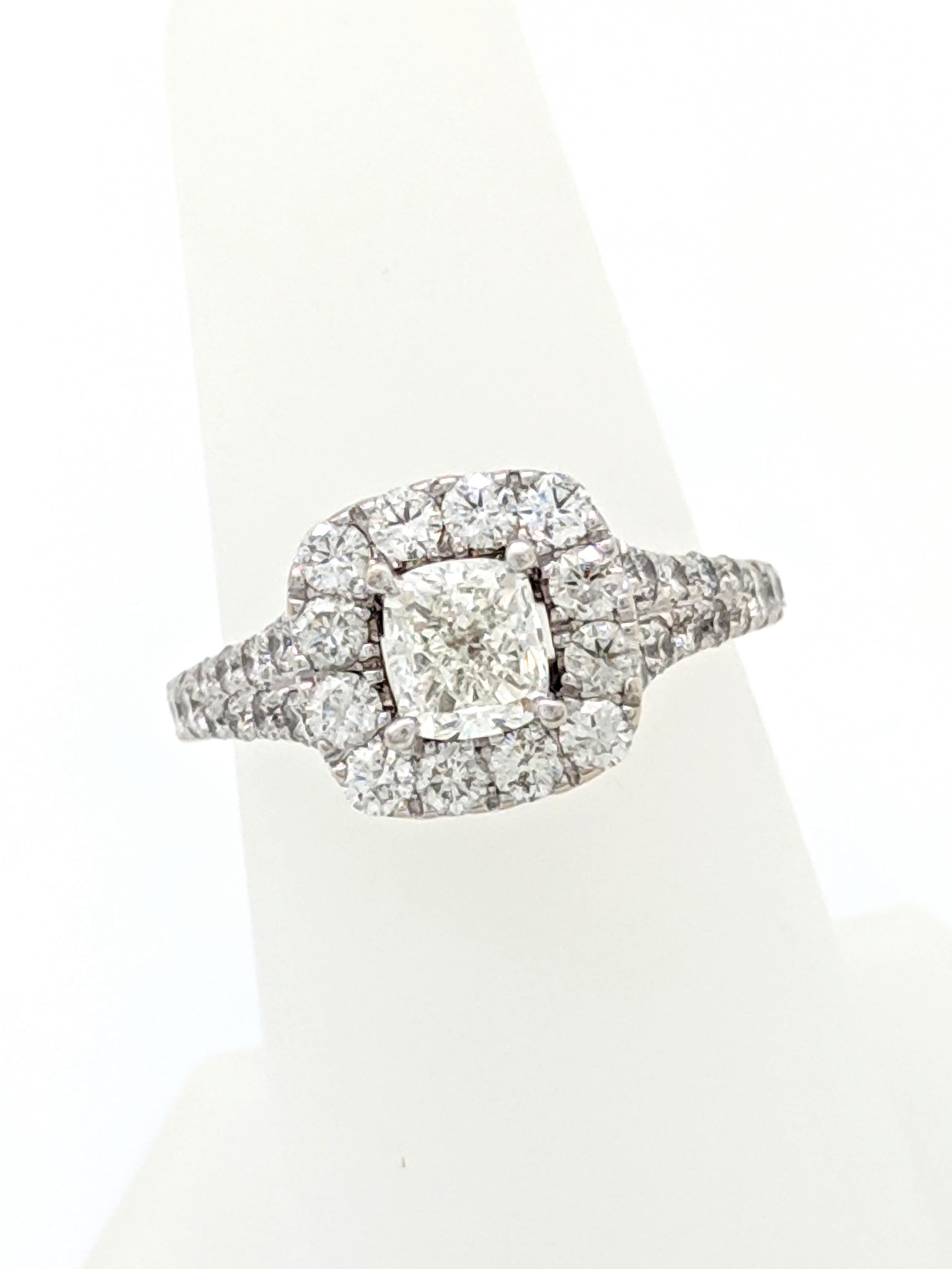 Neil Lane Cushion Halo Engagement Ring 2-1/6ct tw Diamonds Set in 14K White Gold In Good Condition In Gainesville, FL