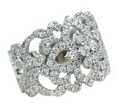 Neil Lane Cutout Flower Motif Pavé Diamond Wide Band Ring in 14 Karat White Gold