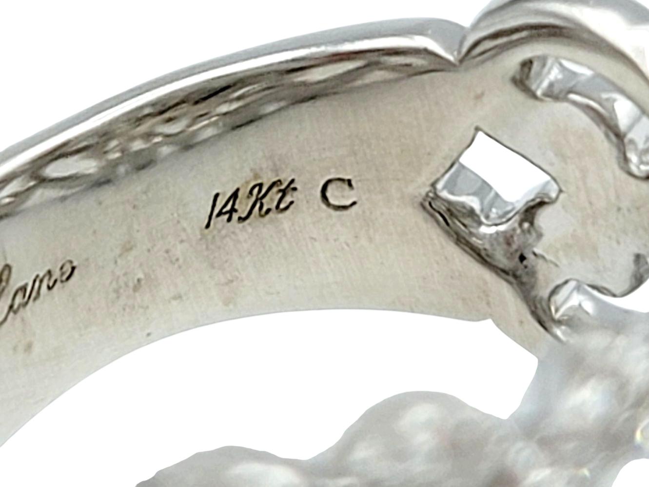 Neil Lane Cutout Flower Motif Pavé Diamond Wide Band Ring in 14 Karat White Gold im Angebot 1
