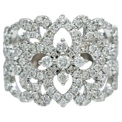 Neil Lane Cutout Flower Motif Pavé Diamond Wide Band Ring in 14 Karat White Gold