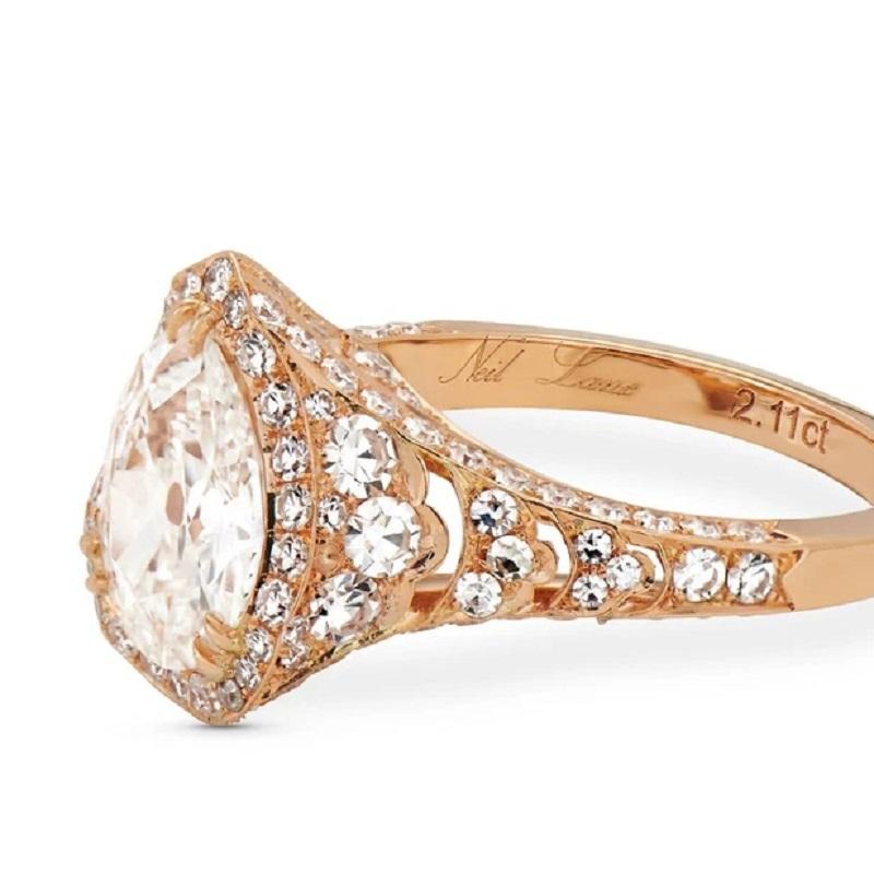 Belle Époque Neil Lane Couture Design Pear-Shaped Diamond, 18 Karat Rose Gold Engagement Ring For Sale
