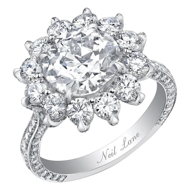 Neil Lane Couture Design Round-Cut Diamond, Platinum Engagement Ring For Sale