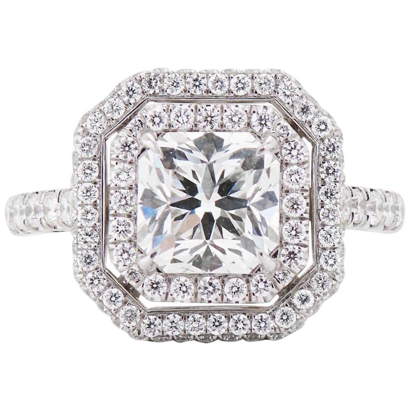 Neil Lane Couture Design Square Radiant Diamond, Platinum Engagement Ring For Sale