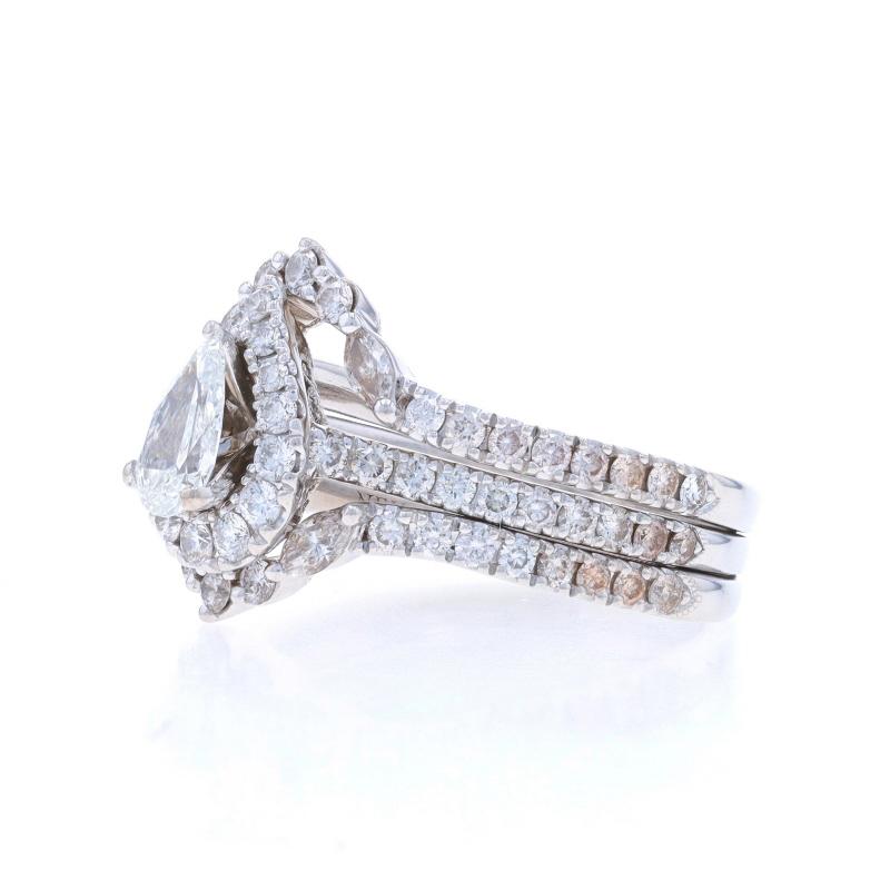 Neil Lane Diamond All-In-One Halo EngageWedding Ring WhiteGold 14k Pear 2 1/8ctw In Excellent Condition For Sale In Greensboro, NC