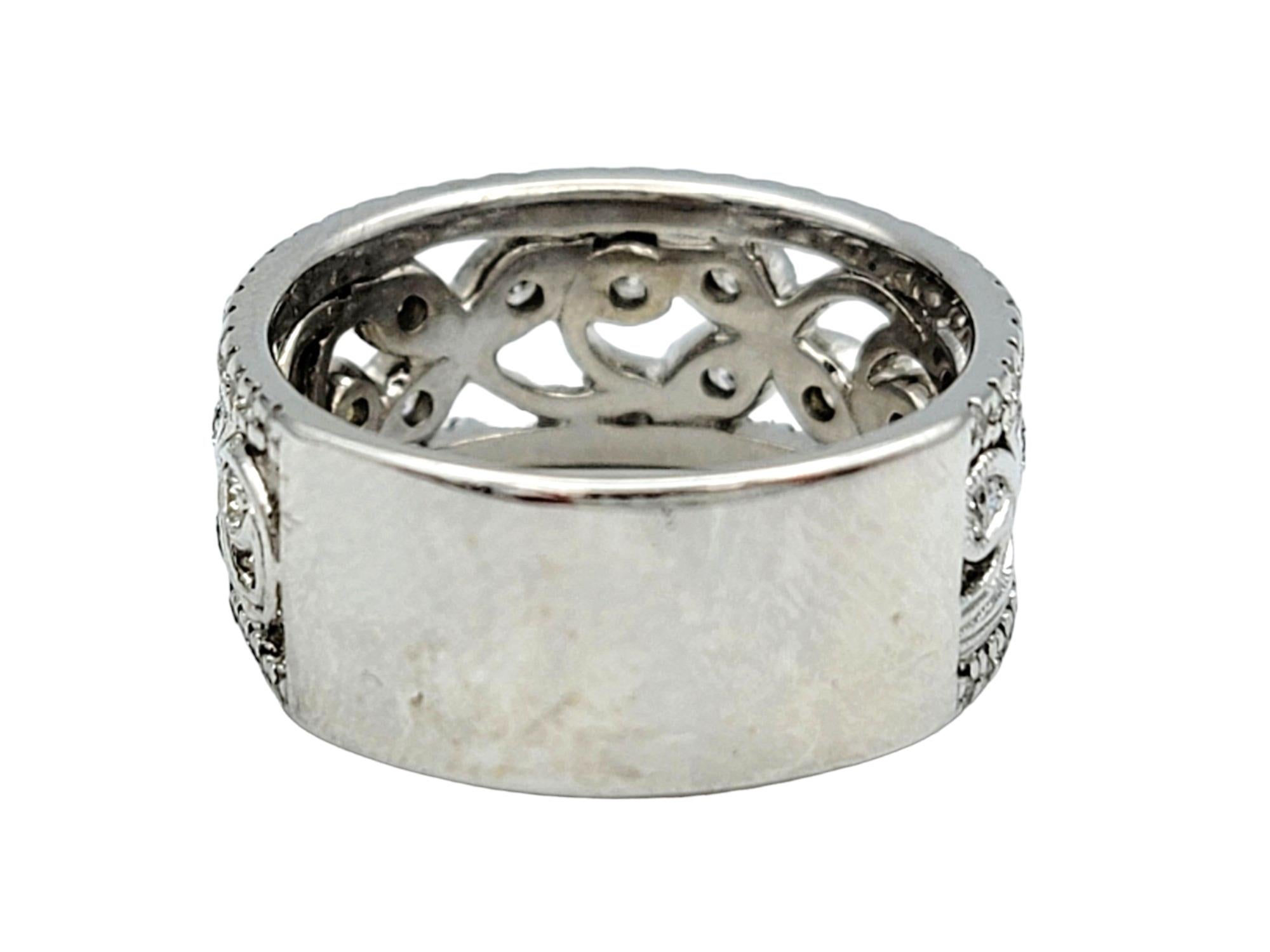 Contemporary Neil Lane Diamond Anniversary Band Ring with Leaf Motif in 14 Karat White Gold For Sale