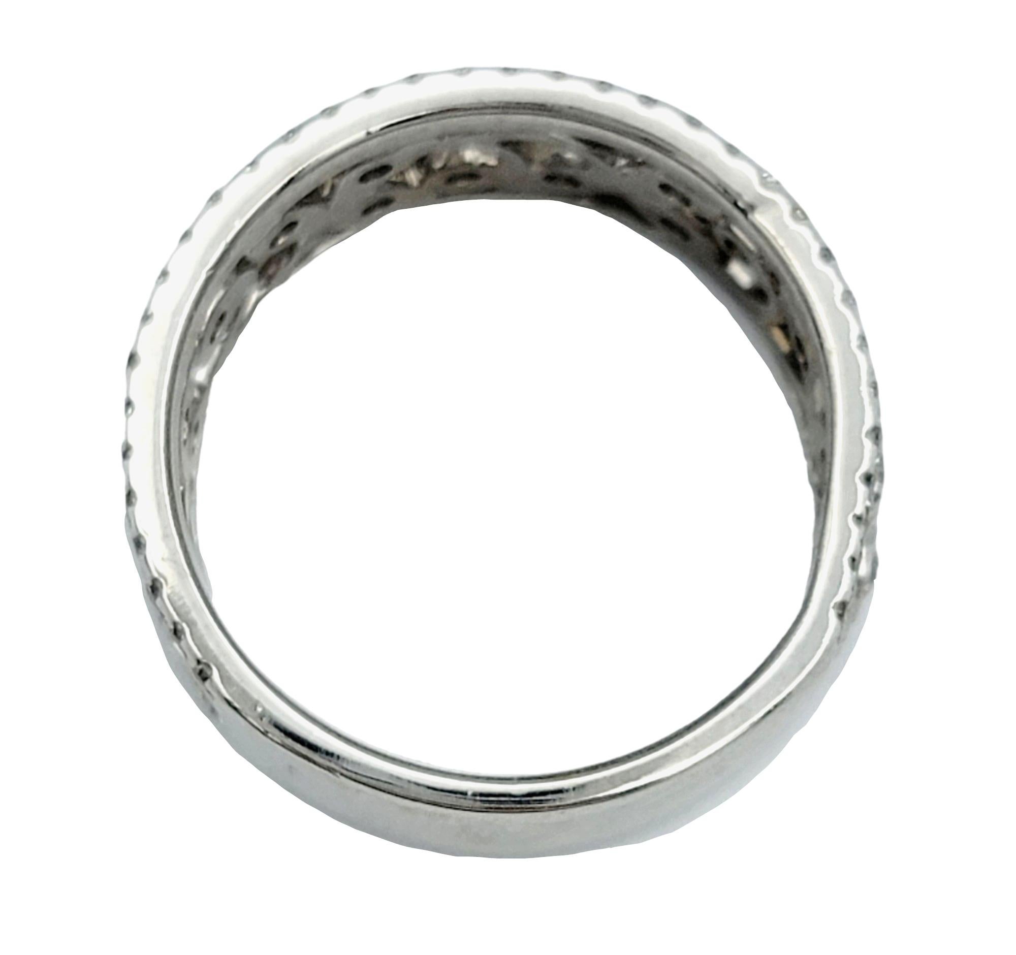 Round Cut Neil Lane Diamond Anniversary Band Ring with Leaf Motif in 14 Karat White Gold For Sale