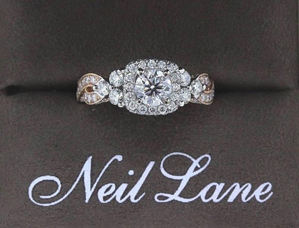 Neil Lane Diamond Engagement Ring 1 5/8 Carat 14 Karat Rose Gold and White Gold For Sale 3