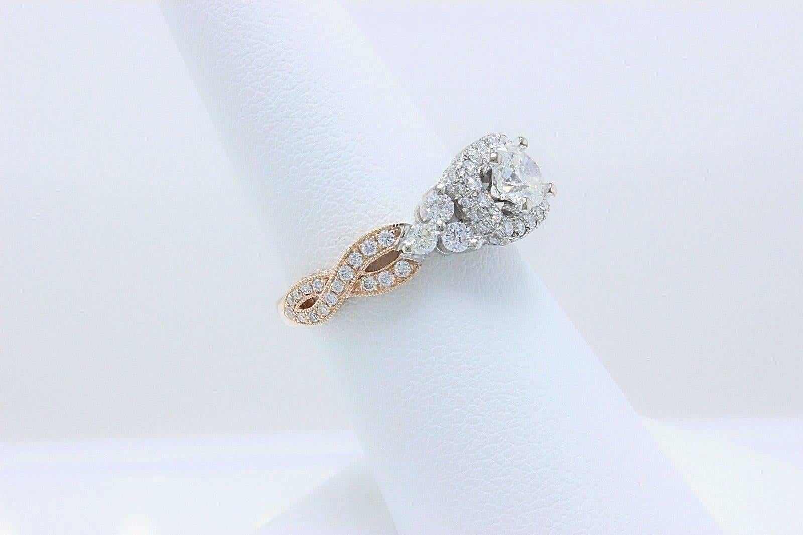 Women's Neil Lane Diamond Engagement Ring 1 5/8 Carat 14 Karat Rose Gold and White Gold For Sale