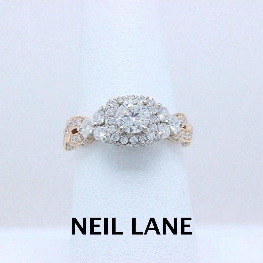 Neil Lane Diamond Engagement Ring 1 5/8 Carat 14 Karat Rose Gold and White Gold For Sale 1