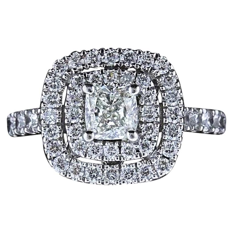 Neil Lane Diamond Engagement Ring Cushion Cut Center 1 1/8 Carat 14 Karat Gold For Sale