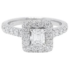 Used Neil Lane Diamond Engagement Ring Emerald Cut 1.375 Carat in 14 Karat White Gold