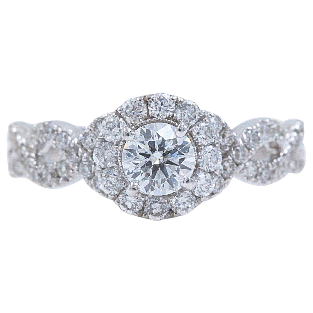 Neil Lane Diamond Engagement Ring Round 1.00 Carat 14 Karat White Gold For Sale