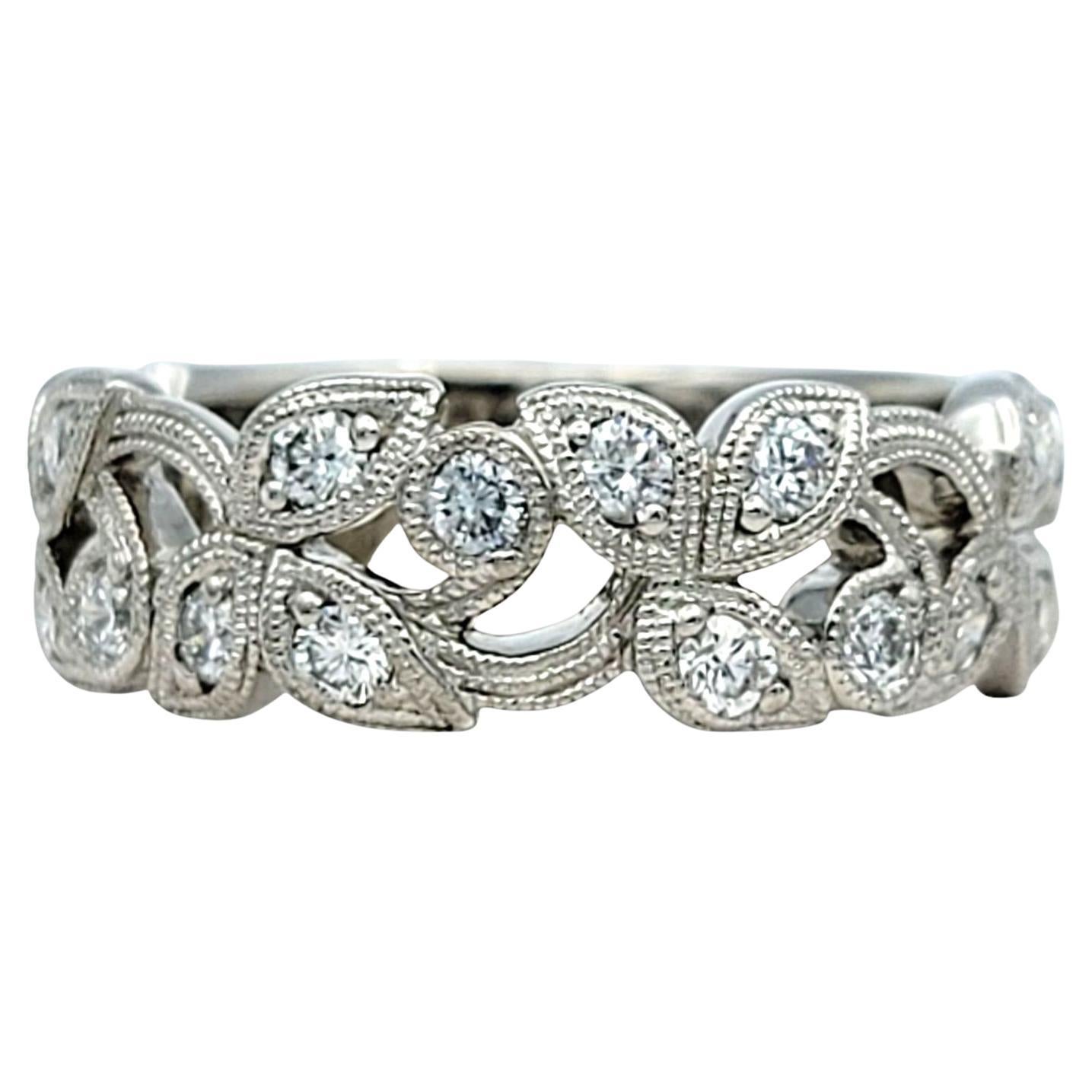 Neil Lane Diamond Filigree Vine and Leaf Motif Band Ring in 14 Karat White Gold
